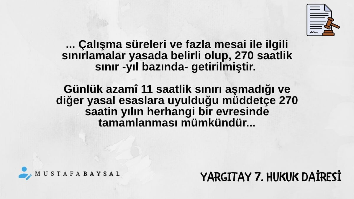 yıllık 270 saati aşan fazla mesai yargıtay kararı