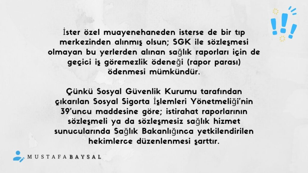 özel hastane rapor parası