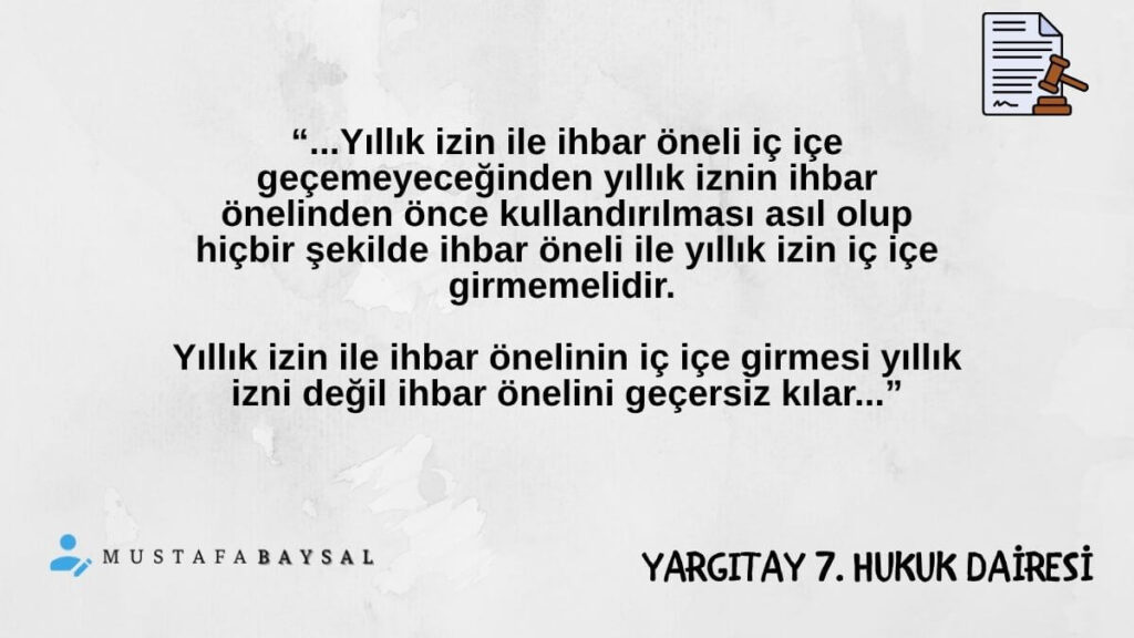 ihbar süresi yıllık izin yargıtay kararı