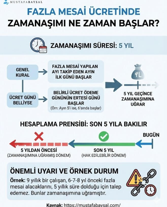 Fazla mesai alacağı zamanaşımı ne zaman başlar