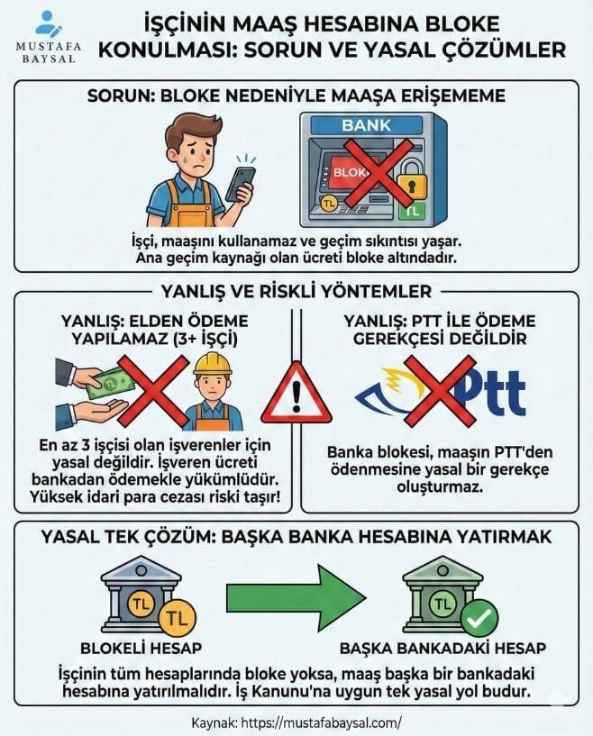 Banka hesabına bloke konulan işçinin maaşı elden ödenebilir mi?